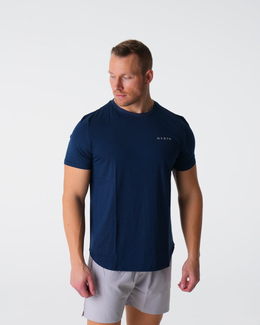 Camiseta NVGTN Pulse Fitted Hombre Azul Marino España | Fu2CU84K