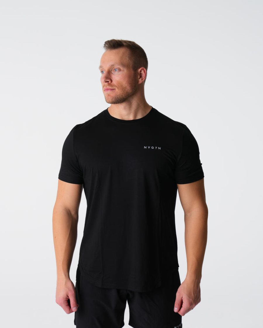 Camiseta NVGTN Tech Fitted Hombre Negras España | TA1Ej2FH