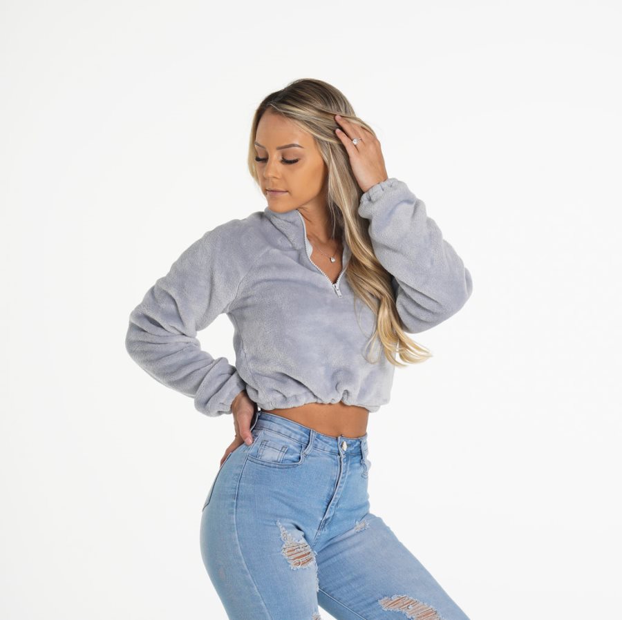 Fleece NVGTN Cropped Teddy Mujer Gris España | RJMACuLH