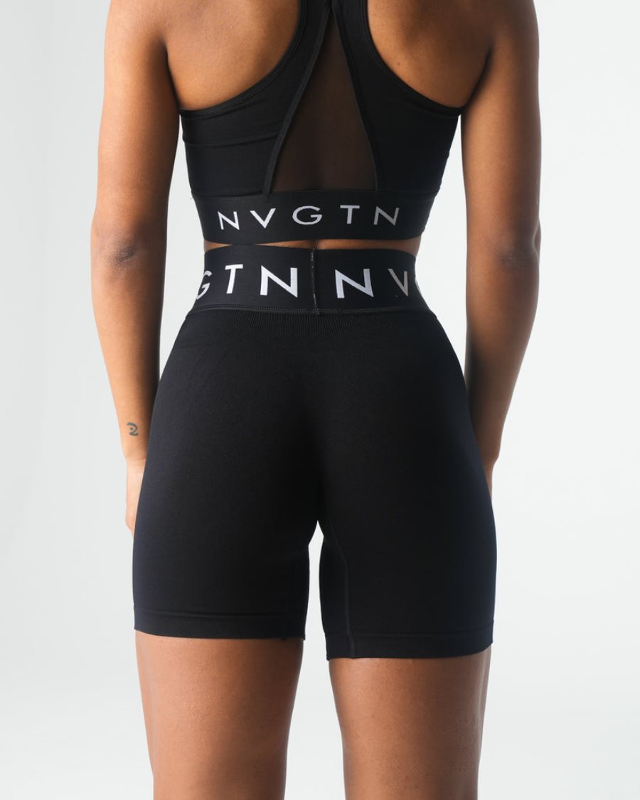 Pantalones Cortos NVGTN Deporte Seamless Mujer Negras España | 3TAfEGXU