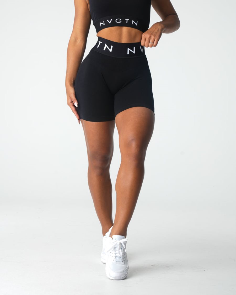 Pantalones Cortos NVGTN Deporte Seamless Mujer Negras España | 3TAfEGXU