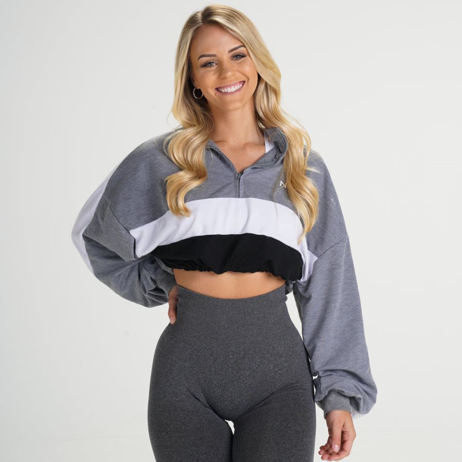 Pullover NVGTN Oversized Cropped Mujer Gris España | eV6pWTK5