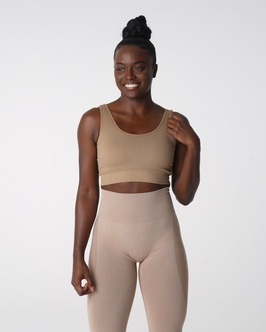 Sujetadores Deportivos NVGTN Desire Acanalado Seamless Mujer Beige España | Iwifkmvv