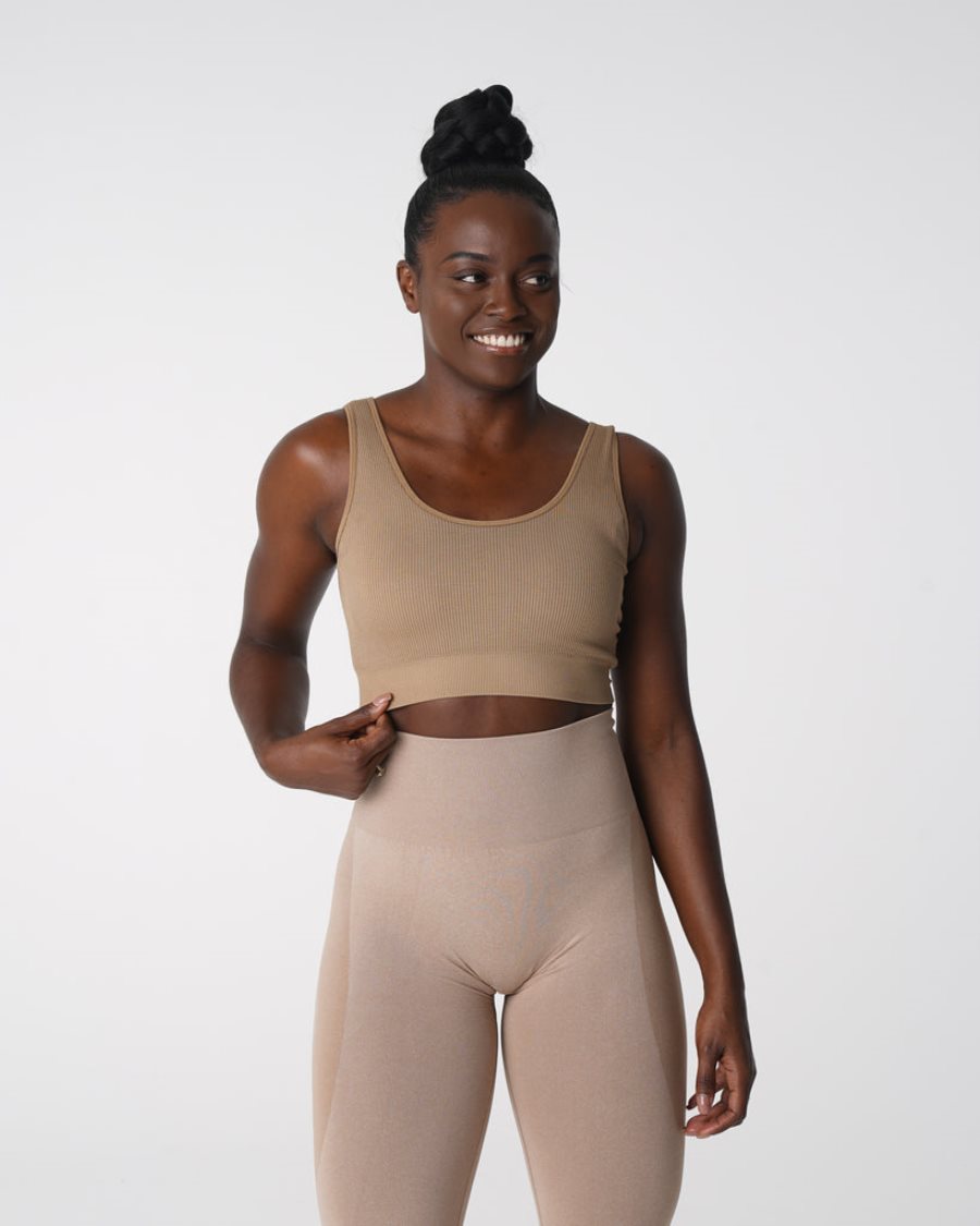 Sujetadores Deportivos NVGTN Desire Acanalado Seamless Mujer Beige España | Iwifkmvv