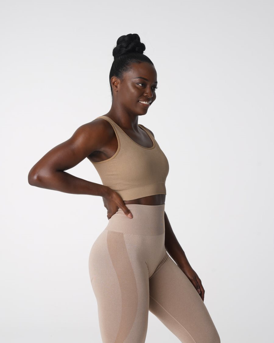 Sujetadores Deportivos NVGTN Desire Acanalado Seamless Mujer Beige España | Iwifkmvv