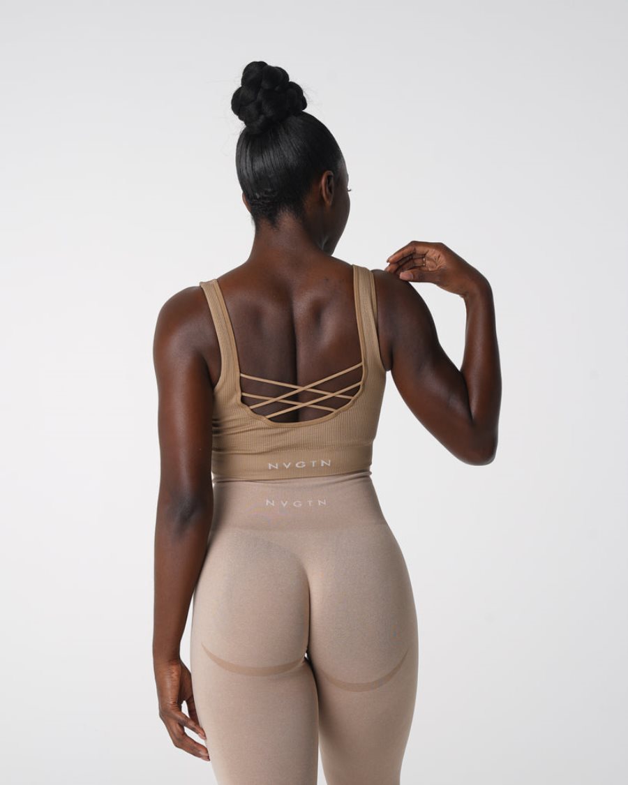 Sujetadores Deportivos NVGTN Desire Acanalado Seamless Mujer Beige España | Iwifkmvv