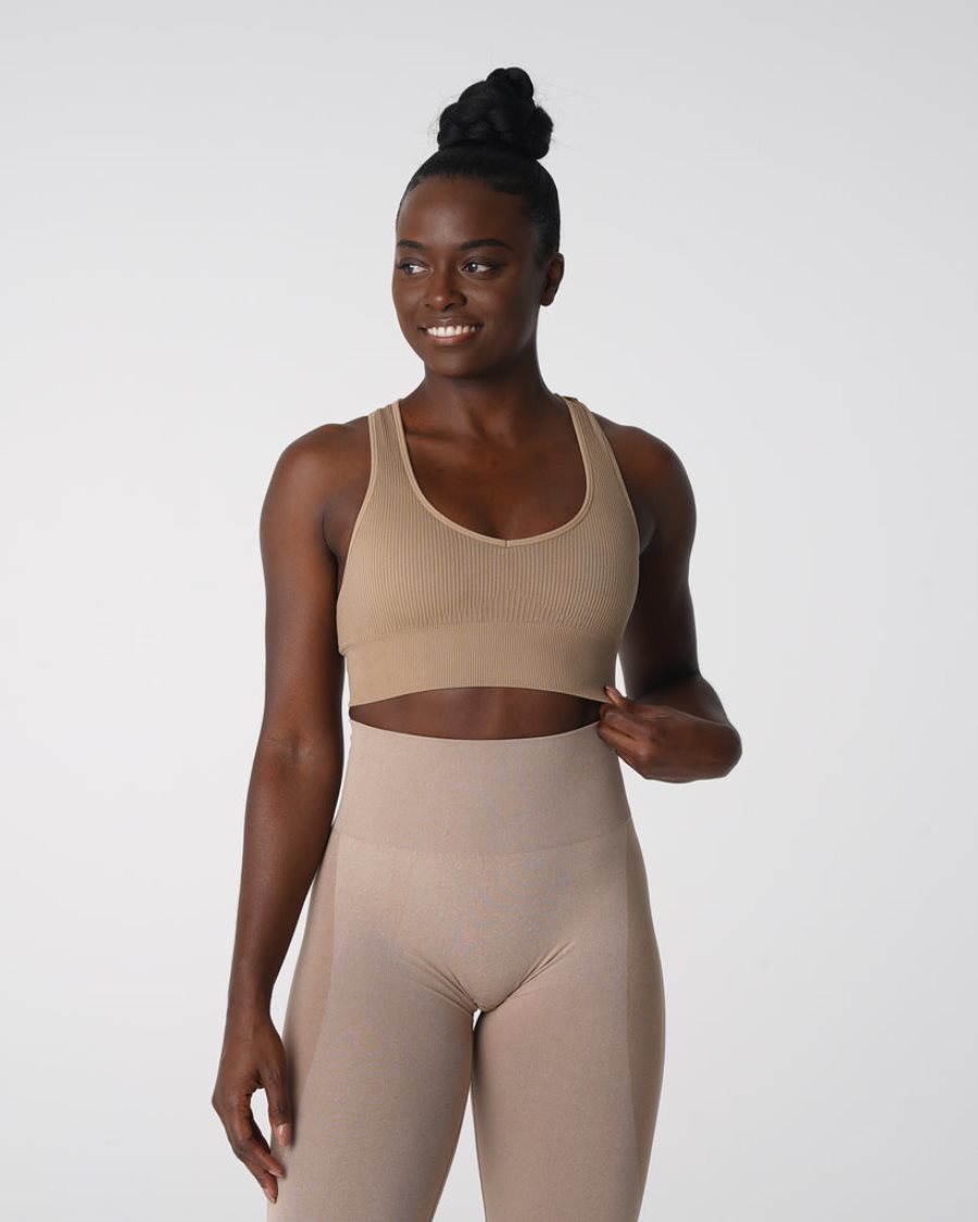 Sujetadores Deportivos NVGTN Galaxy Acanalado Seamless Mujer Beige España | KtY6rdzU