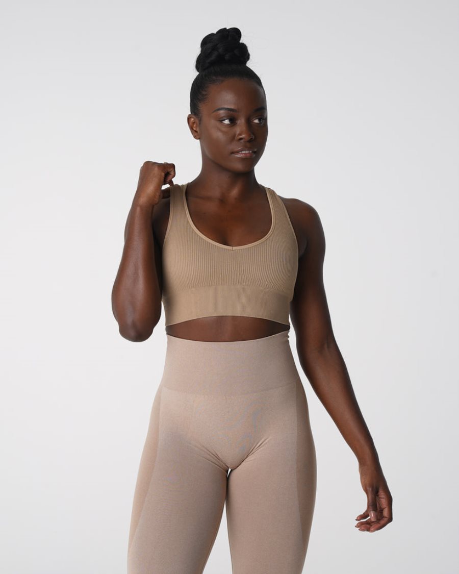 Sujetadores Deportivos NVGTN Galaxy Acanalado Seamless Mujer Beige España | KtY6rdzU