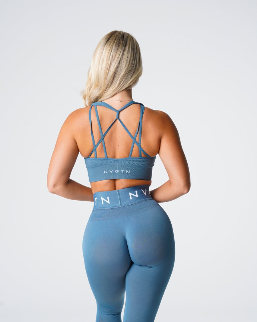 Sujetadores Deportivos NVGTN Galaxy Acanalado Seamless Mujer Azules España | PQKDb2F8