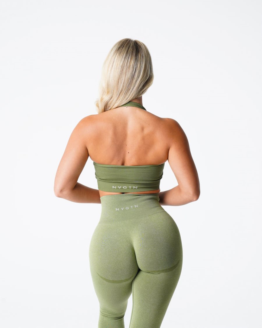 Sujetadores Deportivos NVGTN Limitless Acanalado Seamless Halter Mujer Verde España | MDC8n47i