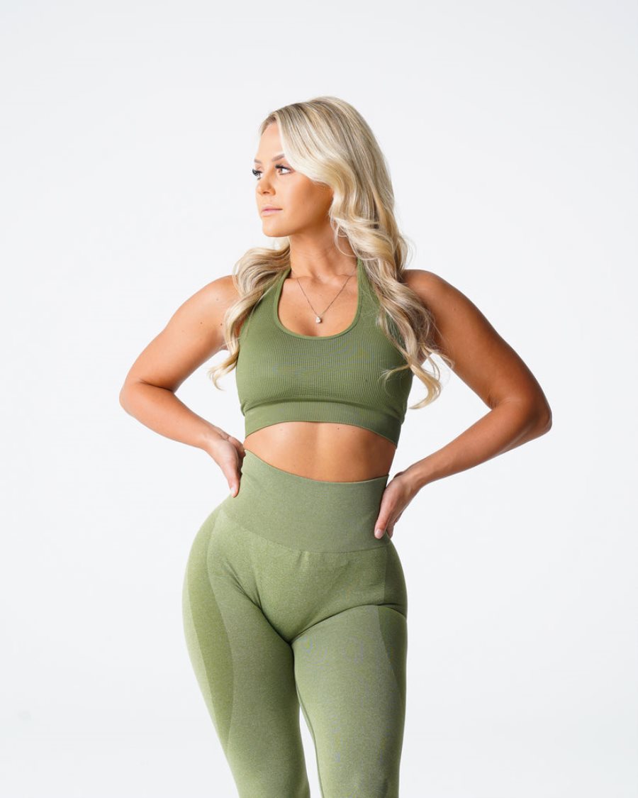 Sujetadores Deportivos NVGTN Limitless Acanalado Seamless Halter Mujer Verde España | MDC8n47i