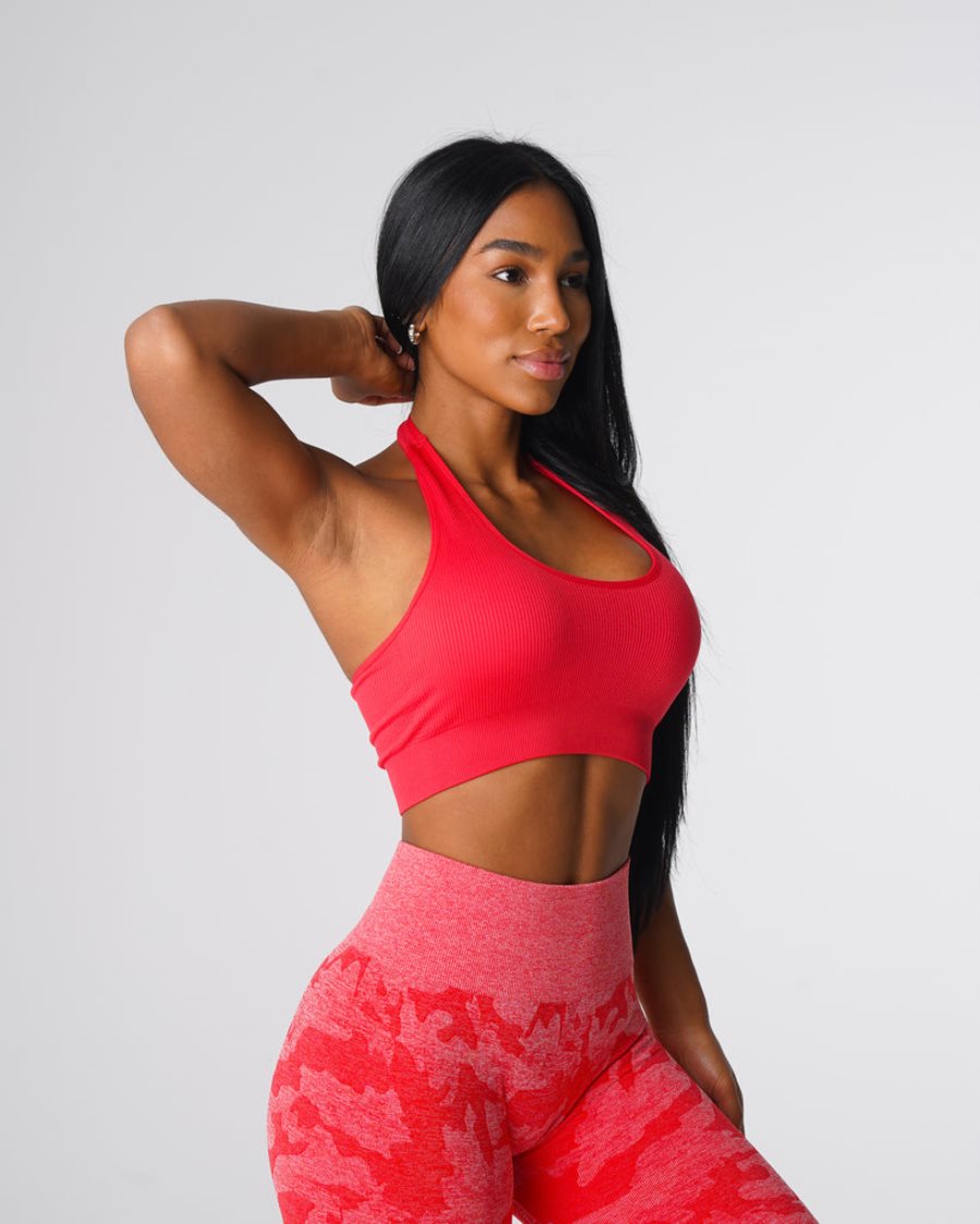 Sujetadores Deportivos NVGTN Limitless Acanalado Seamless Halter Mujer Rojas España | kQy7AFVp