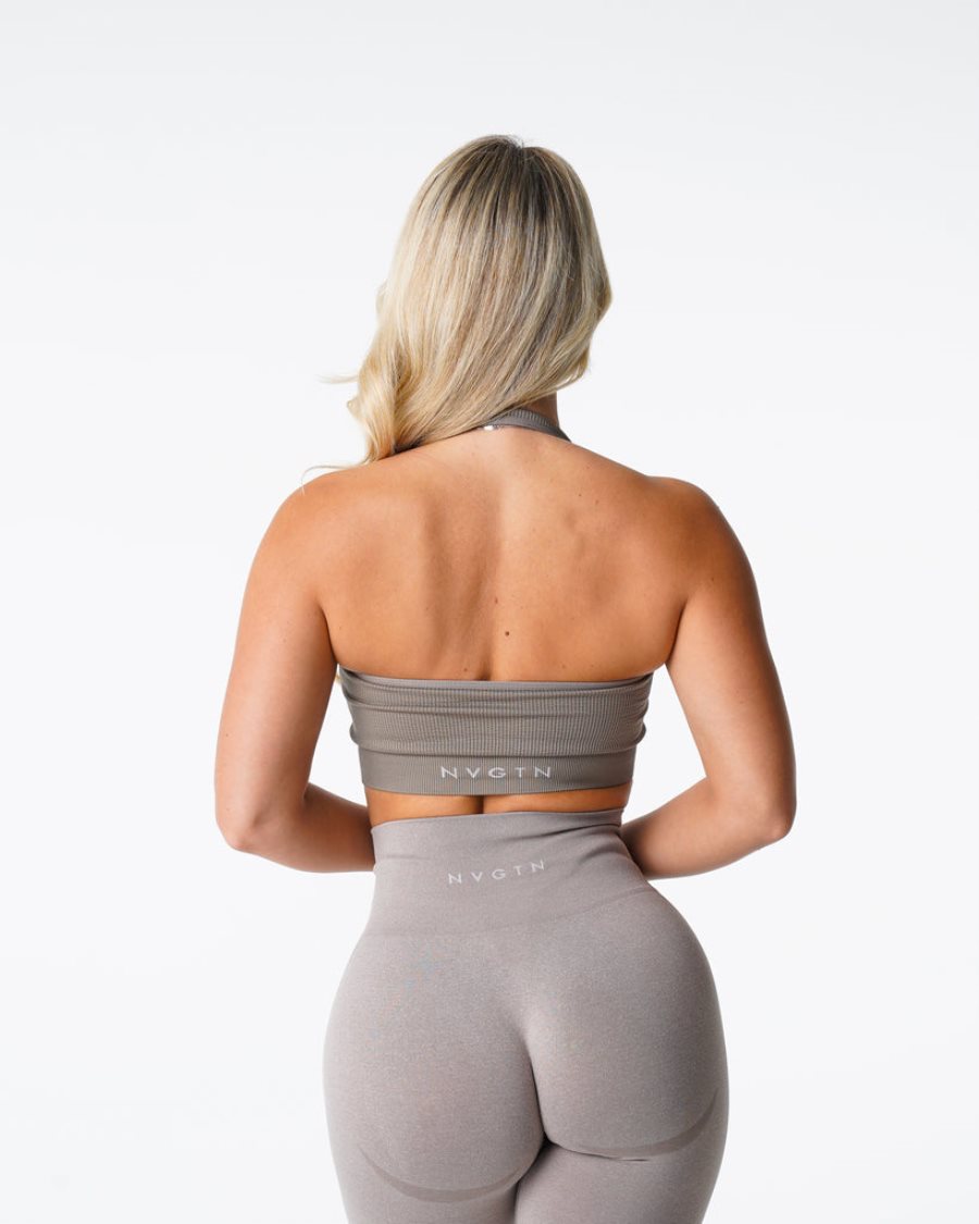 Sujetadores Deportivos NVGTN Limitless Acanalado Seamless Halter Mujer Gris Marrones España | lqbY5FAt