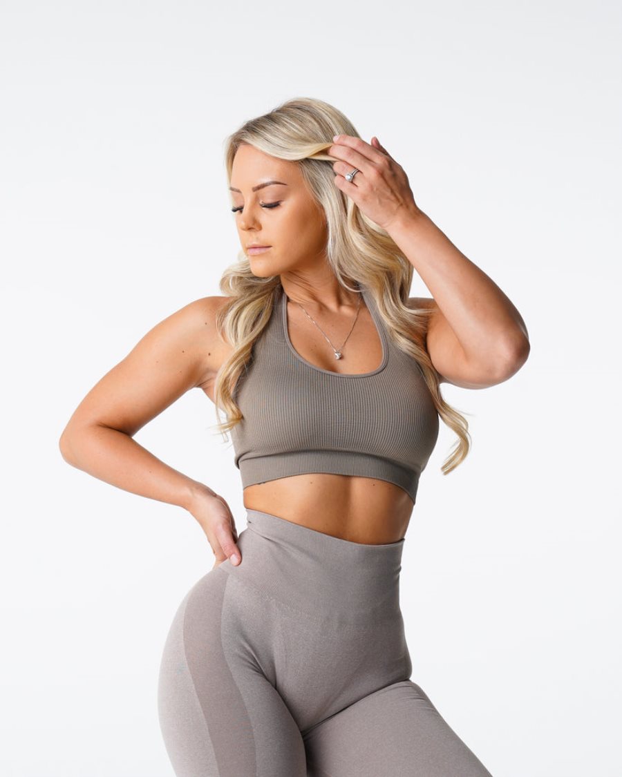 Sujetadores Deportivos NVGTN Limitless Acanalado Seamless Halter Mujer Gris Marrones España | lqbY5FAt