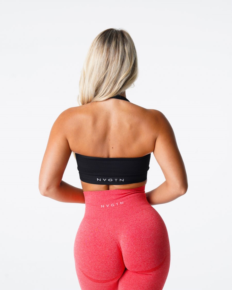 Sujetadores Deportivos NVGTN Limitless Acanalado Seamless Halter Mujer Negras España | vSODEvKp