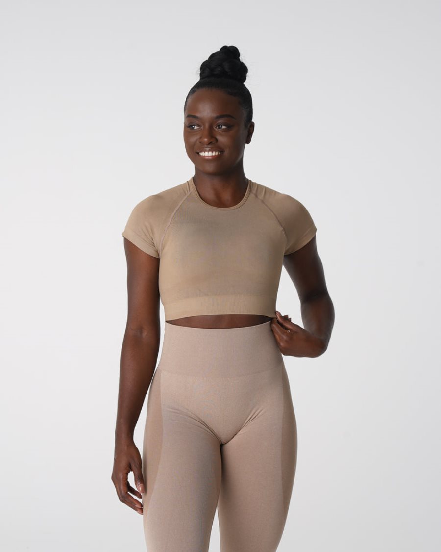 Sujetadores Deportivos NVGTN Vortex Seamless Top Mujer Beige España | wpaFga6X