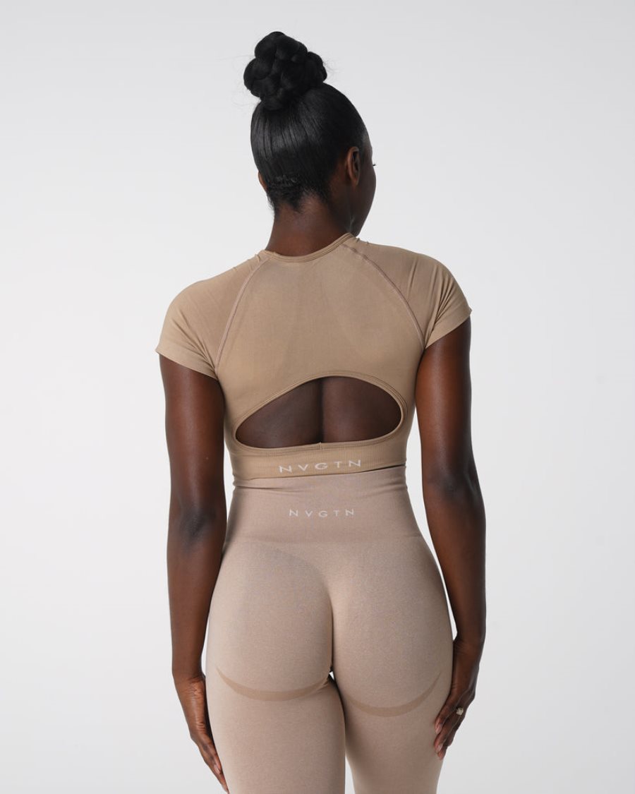 Sujetadores Deportivos NVGTN Vortex Seamless Top Mujer Beige España | wpaFga6X