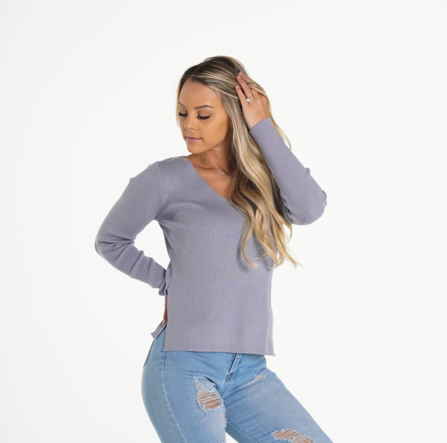 Suéteres NVGTN Extra Sweet V Neck Mujer Gris España | DwIXekhU