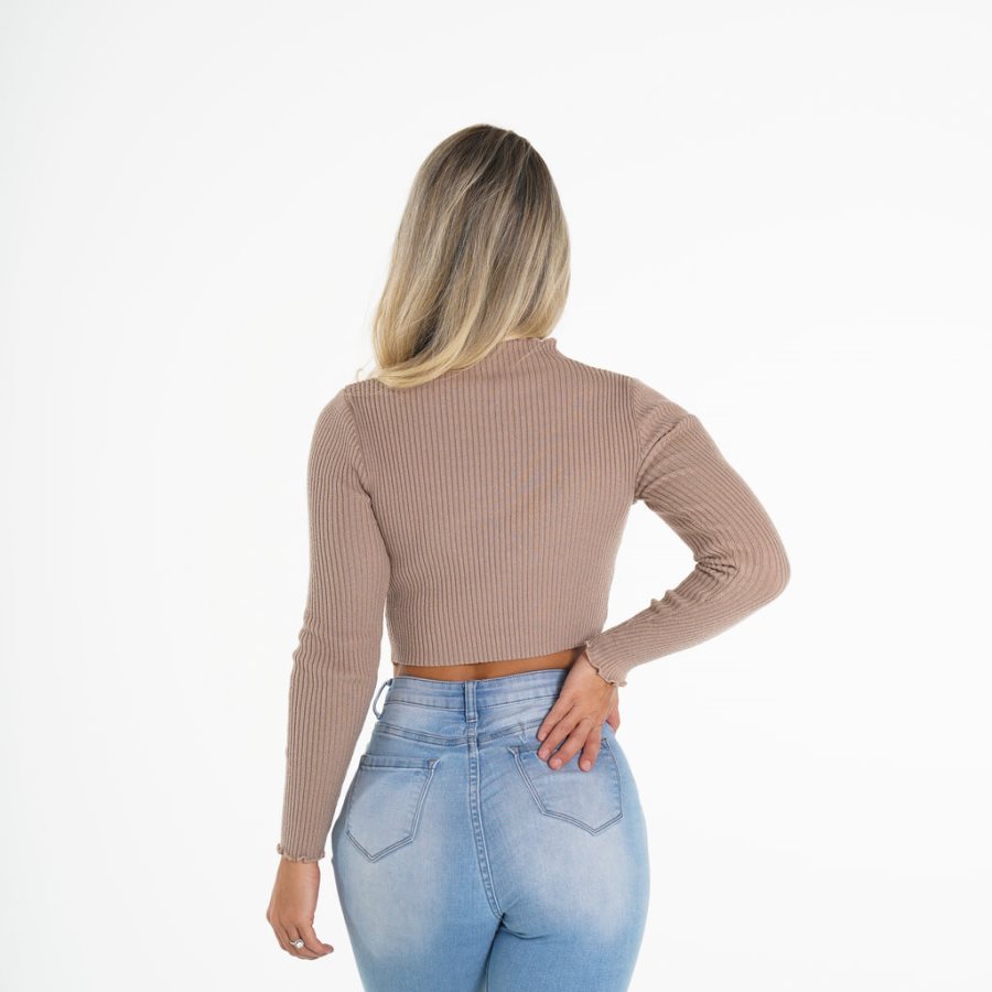 Tops NVGTN Acanalado Mock Turtle Neck Mujer Gris Marrones España | qeCmxaG7