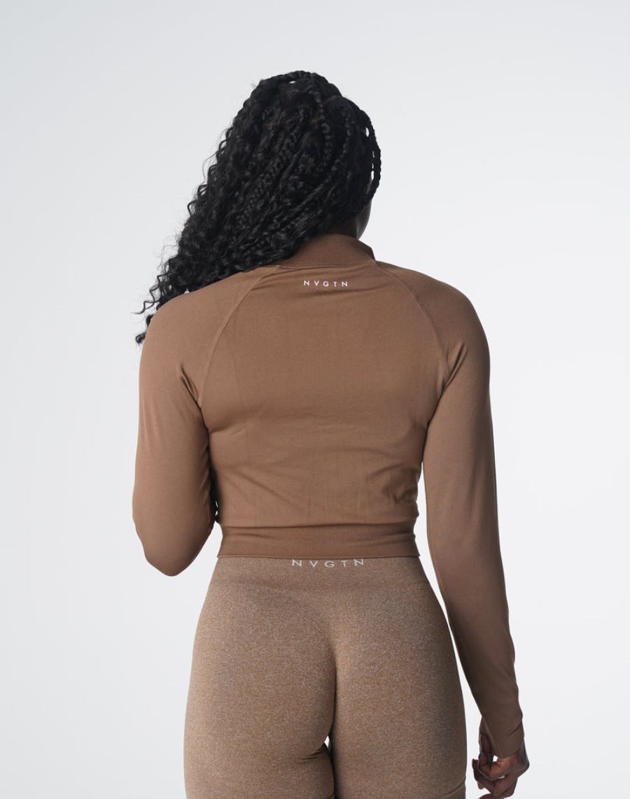 Tops NVGTN Divine Seamless Zip Up Mujer Marrones España | uWfKRhyO