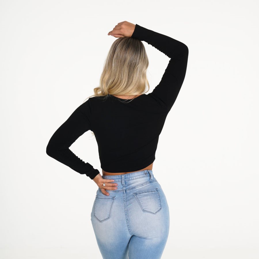 Tops NVGTN Essentials Acanalado Crop Mujer Negras España | NnCiH5o7