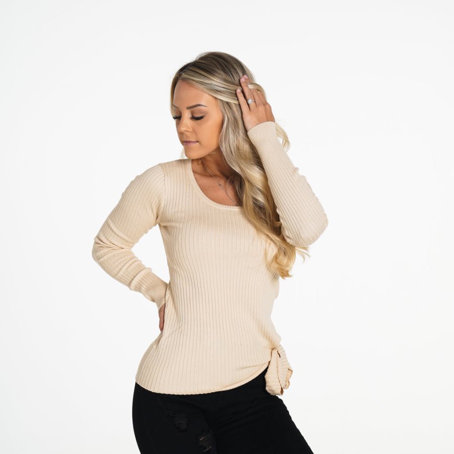 Tops NVGTN Fireside Acanalado Long Sleeve Mujer Creme España | FQHBE1j4