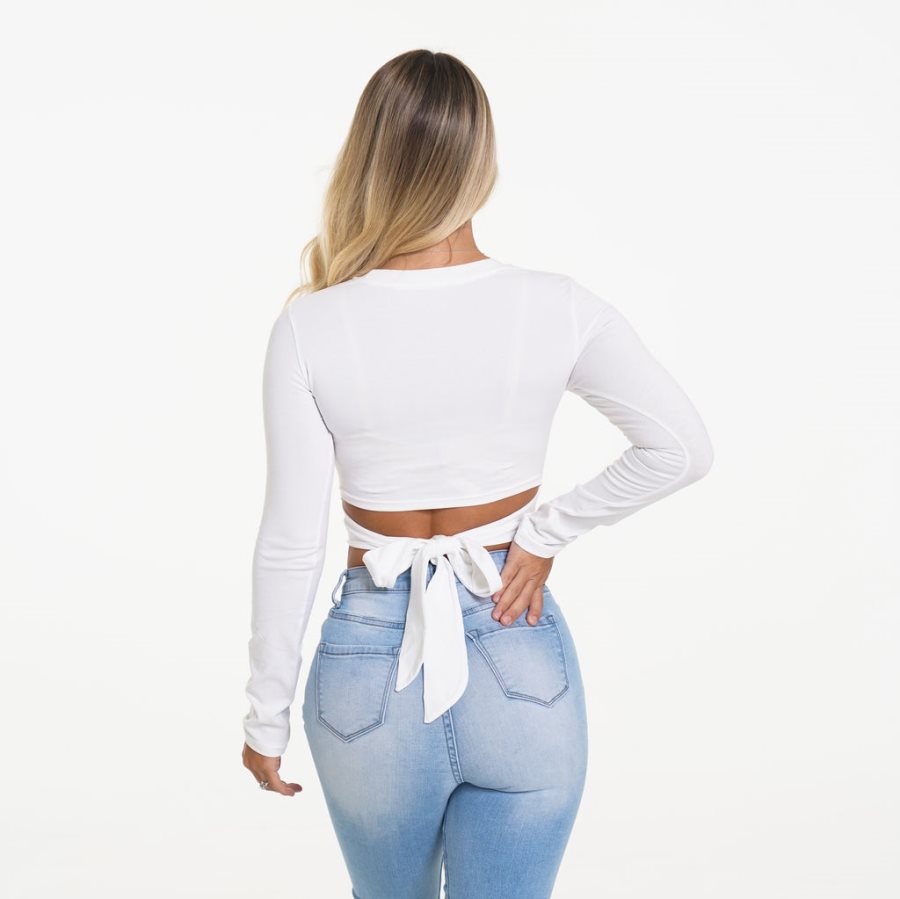 Tops NVGTN Wrap Around Long Sleeve Crop Mujer Blancas España | Hdzf6F9f