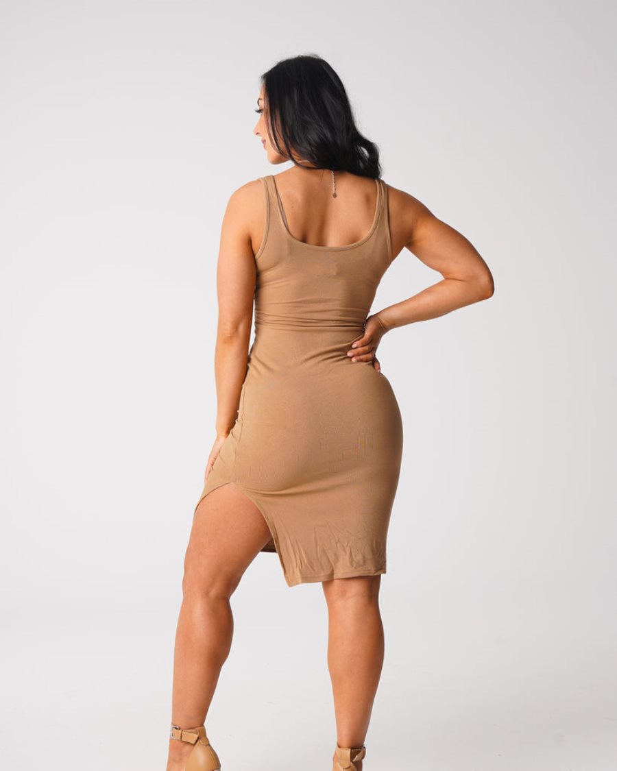 Vestido NVGTN Golden Vibes Cut Out Midi Mujer Marrones España | Ehdntk69