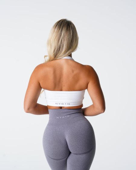 Sujetadores Deportivos NVGTN Limitless Acanalado Seamless Halter Mujer Blancas España | gnR1RBl3